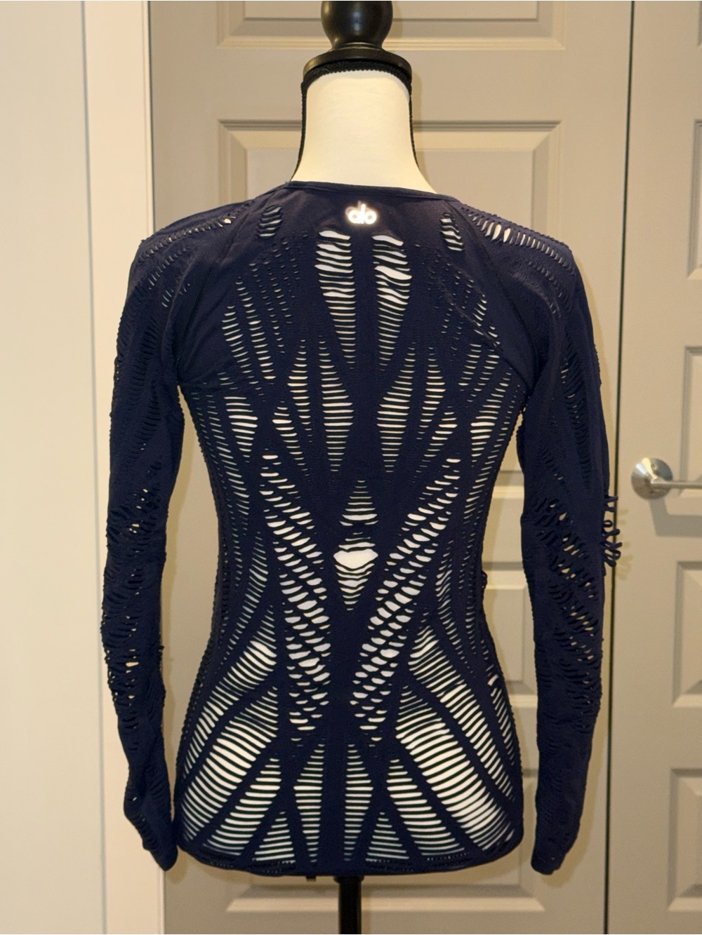 ALO Yoga Navy Openwork Long Sleeve Top - Picture 2 of 3